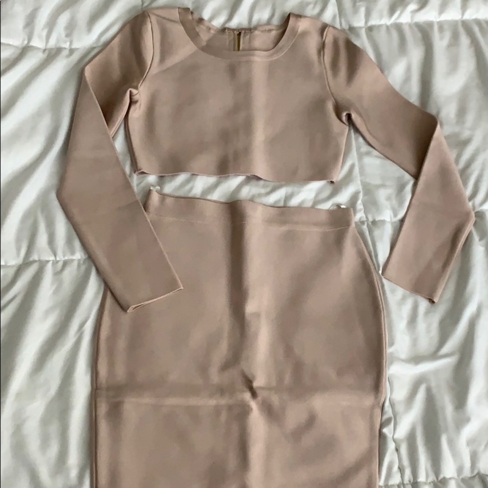 Hot Miami Styles Nude Long Sleeve Bandage 2Piece